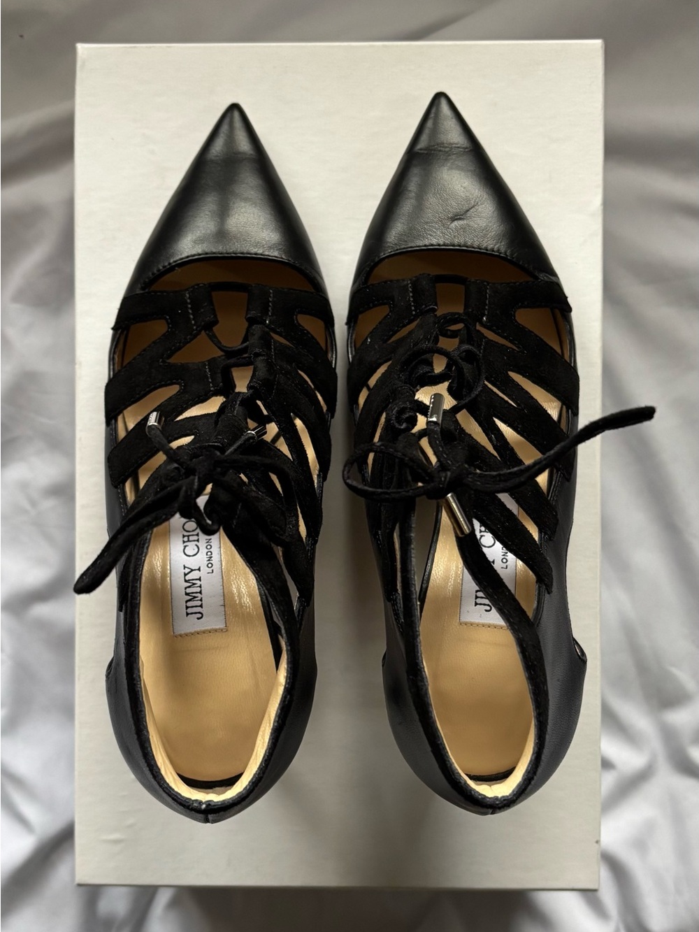 Jimmy Choo Black Pointed Lace-Up Leather Pumps (DIXON) Size 38
